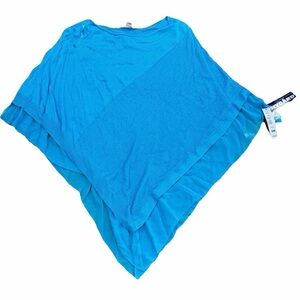 NEW Peter Nygard Missy Blue Knit Sheer Trim Poncho Cape Size S/M NWT